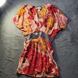 Megan Los Angeles Sheer Top Floral Coverup Boho Size Large Summer Babydoll